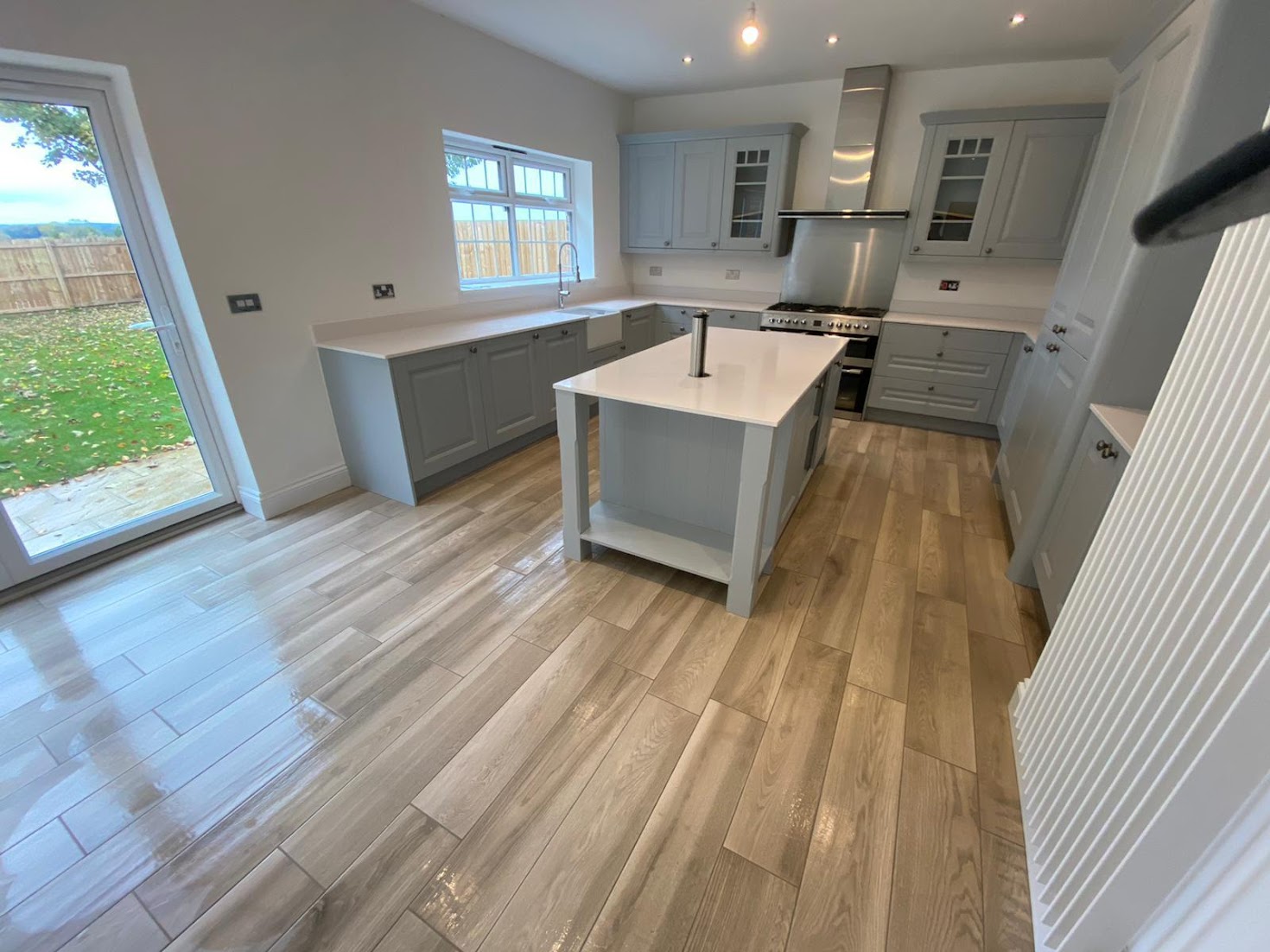 Light grey blue shaker kitchen with island Yorkshire